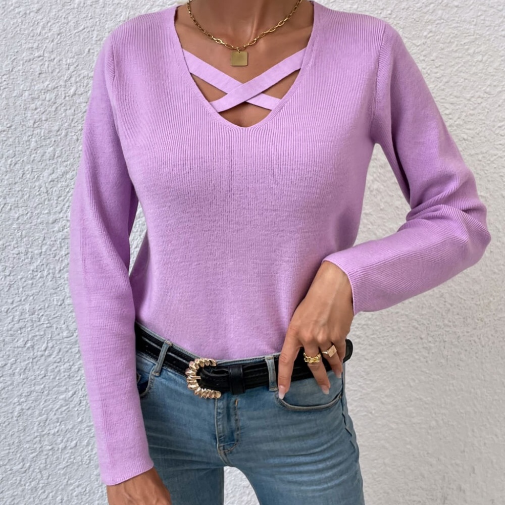 Crisscross V-Neck Knit Top